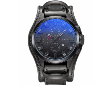 Horloge Heren Gloeiend Blauw Kunstleer Zwart