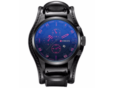 Horloge Heren Gloeiend Blauw Roze Kunstleer Zwart