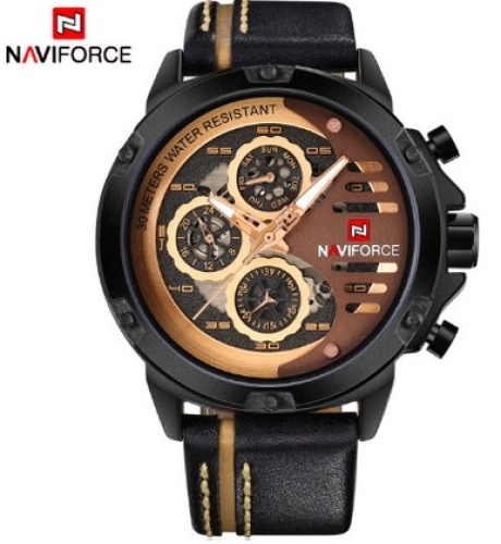 Hidzo Horloge Naviforce O 47 mm Zwart Bruin Inclusief horlogedoosje Hidzo