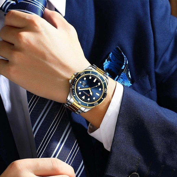 Curren Horloge Heren Luxe Herenhorloge Cadeau voor Hem Horloges voor Mannen Goud Blauw Hidzo